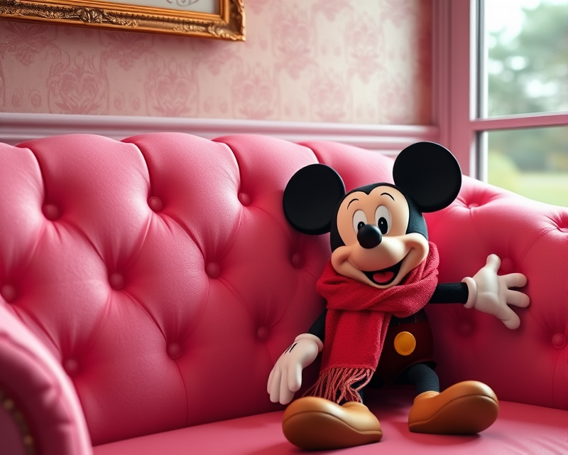 pink, couch, button, scarf, mickey mouse